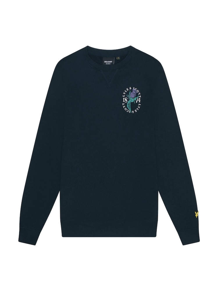 Lyle & Scott Blue Thistle Flora Printed Crew Neck 100% Cotton Sweatshirt - Image 5 of 5