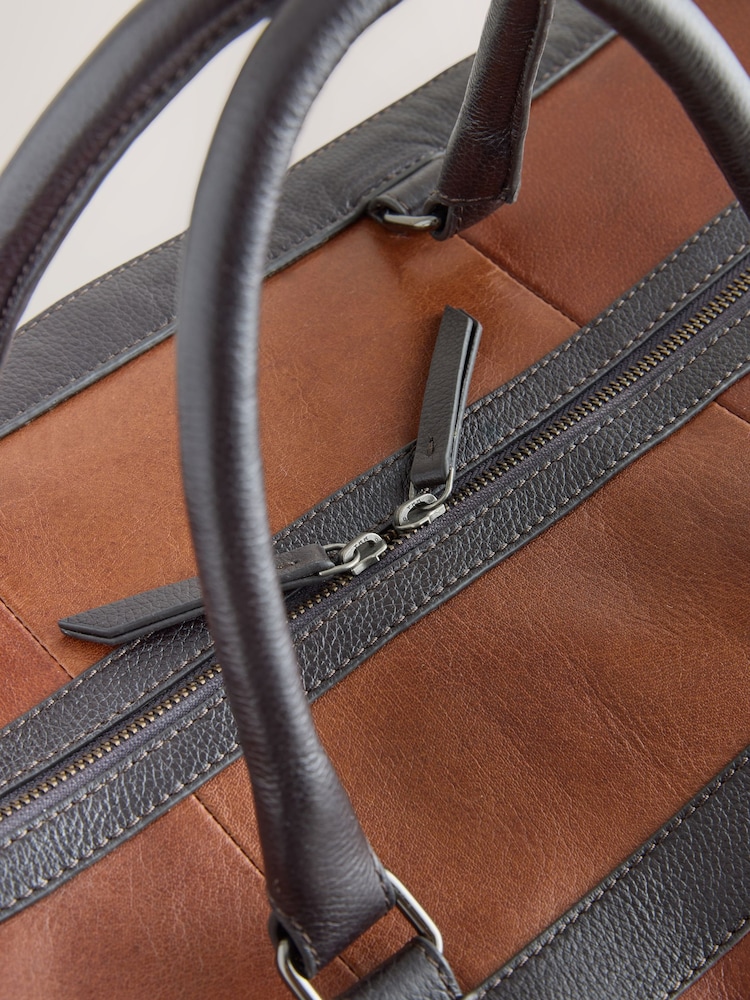 Marron fauve - Fourre-tout en cuir contrastant - Image 5 of 7