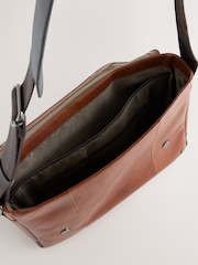 Tan Brown Contrast Leather Messenger Bag - Image 3 of 5