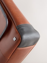 Tan Brown Contrast Leather Messenger Bag - Image 5 of 5