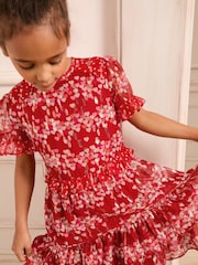 Love & Roses Red Heart Print Sparkle Chiffon Dress (5-16yrs) - Image 3 of 4