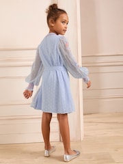 Love & Roses Blue Embroidered Long Sleeve Shirt Dress (5-16yrs) - Image 4 of 4