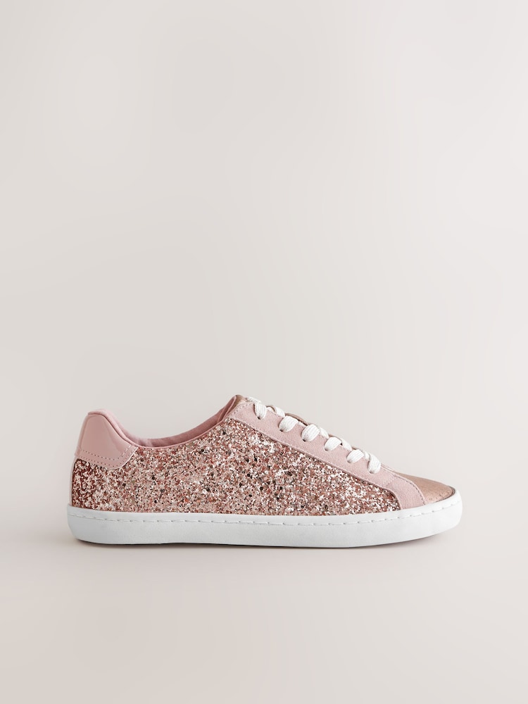 Pink Forever Comfort® Glitter Detail Round Toe Lace-Up Trainers - Image 3 of 6