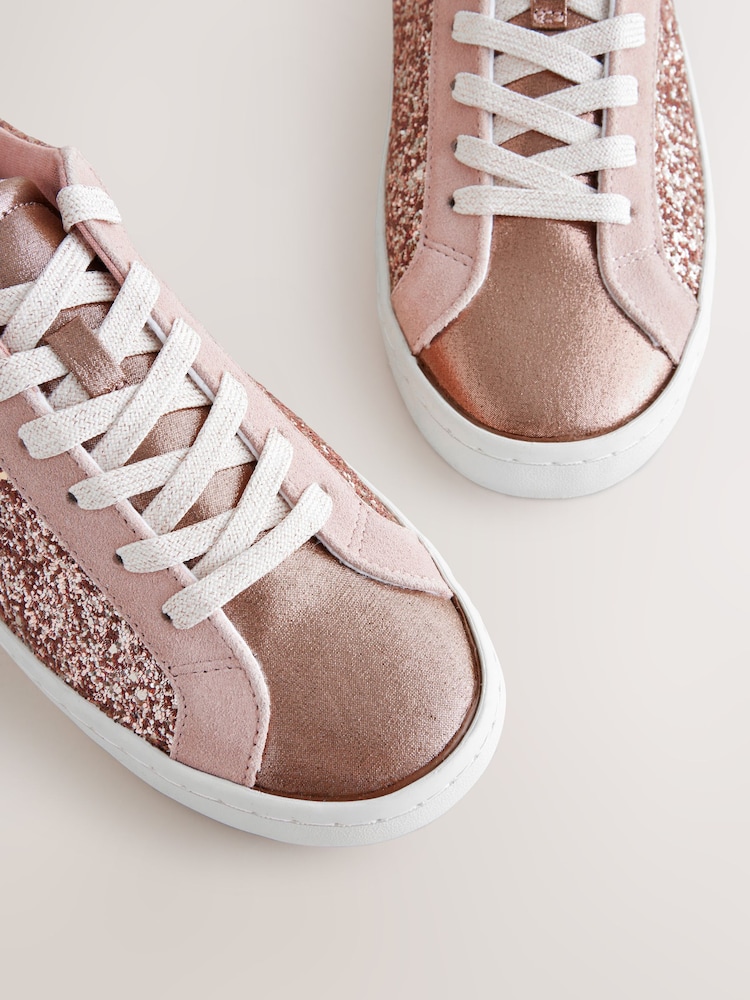 Pink Forever Comfort® Glitter Detail Round Toe Lace-Up Trainers - Image 5 of 6