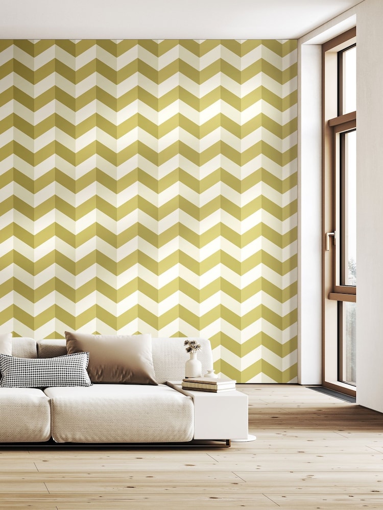 Ohpopsi Olive Twist Illusion Chevron 10M Wallpaper - Image 1 of 3