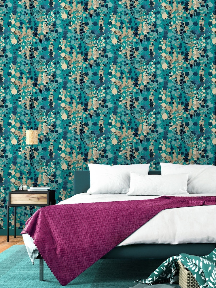 Ohpopsi Teal Natural Blossom 10M Wallpaper - Image 2 of 4