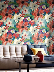Ohpopsi Indigo Floral Riot 10M Wallpaper - Image 1 of 3
