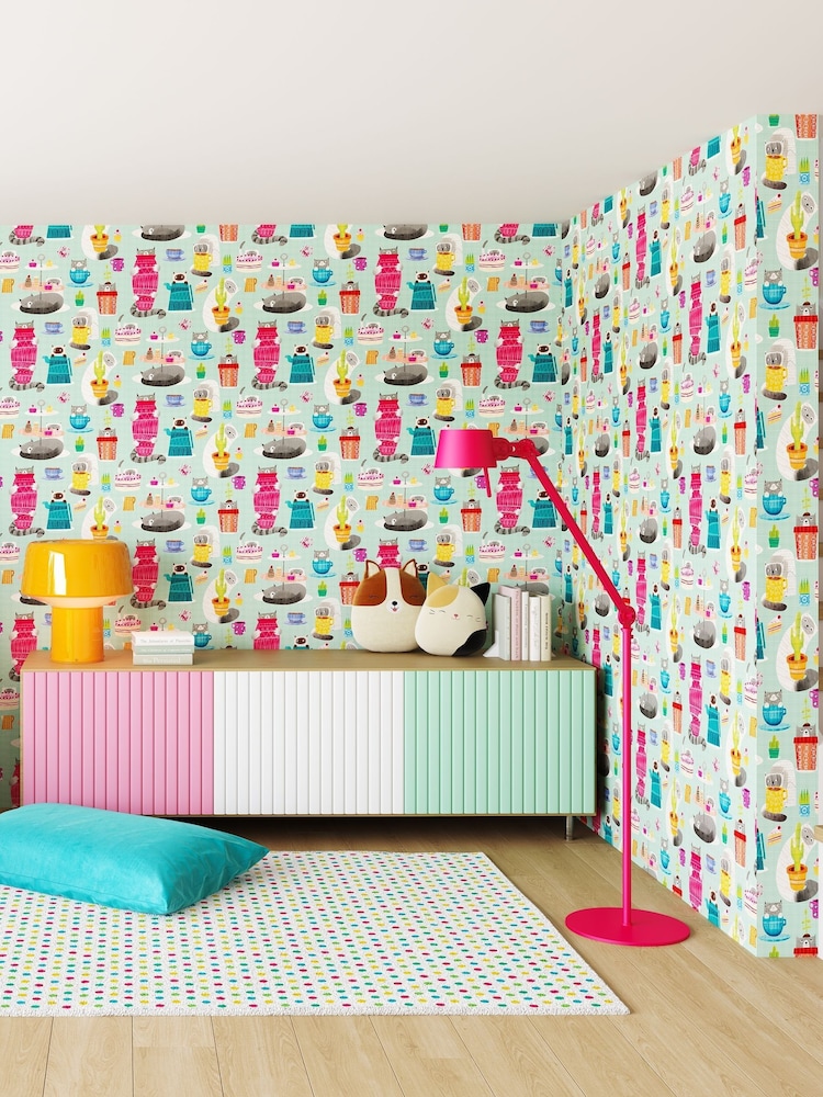 Ohpopsi Spearmint Kitten Kaboodle 10M Wallpaper - Image 1 of 3