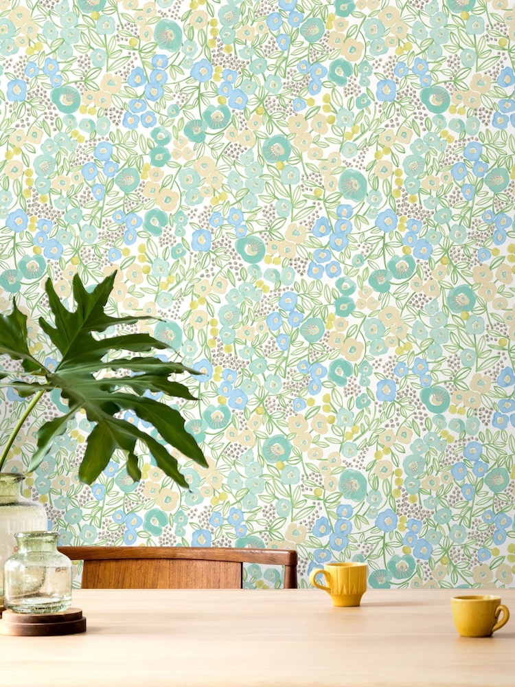 Ohpopsi Teal Flora 10M Wallpaper - Image 1 of 2