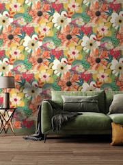 Ohpopsi Olive Floral Riot 10M Wallpaper - Image 1 of 3