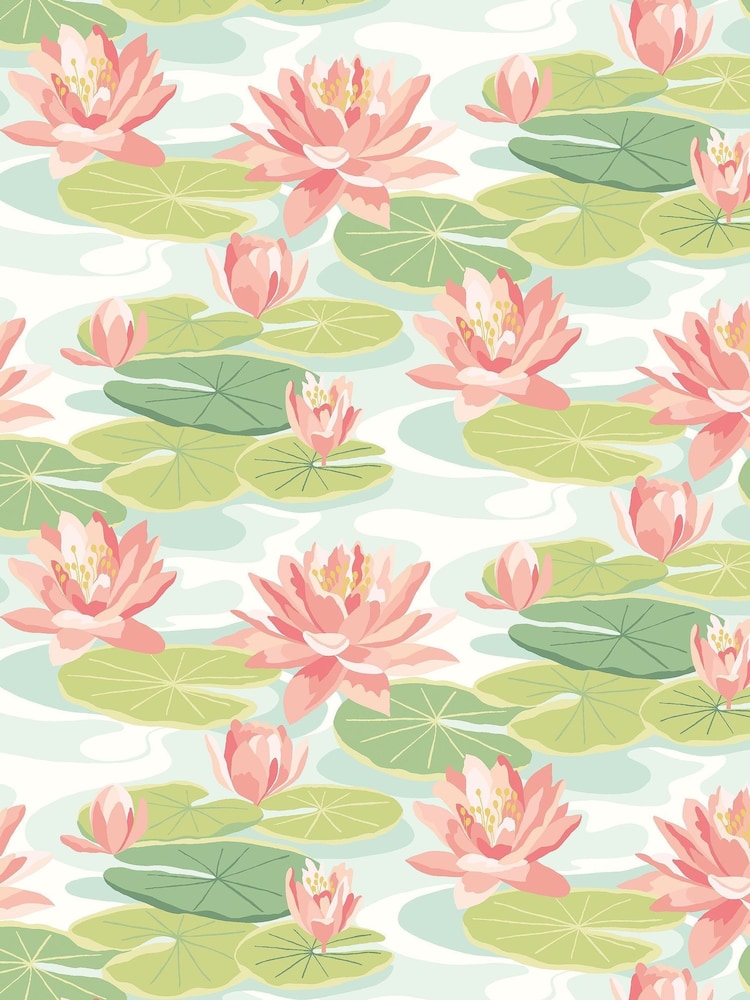 Ohpopsi Duck Egg and Coral Waterlily 10M Wallpaper - Image 2 of 2