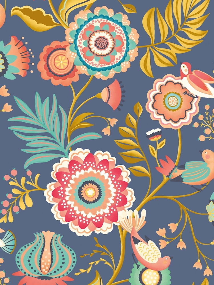 Ohpopsi Royal Blue and Gold Ichika Trail 10M Wallpaper - Image 1 of 2 Ohpopsi Royal Blue and Gold Ichika Trail 10M Wallpaper - Image 1 of 2