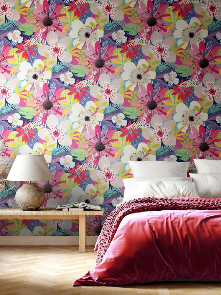 Ohpopsi Raspberry Floral Riot 10M Wallpaper - Image 1 of 3 Ohpopsi Raspberry Floral Riot 10M Wallpaper - Image 1 of 3