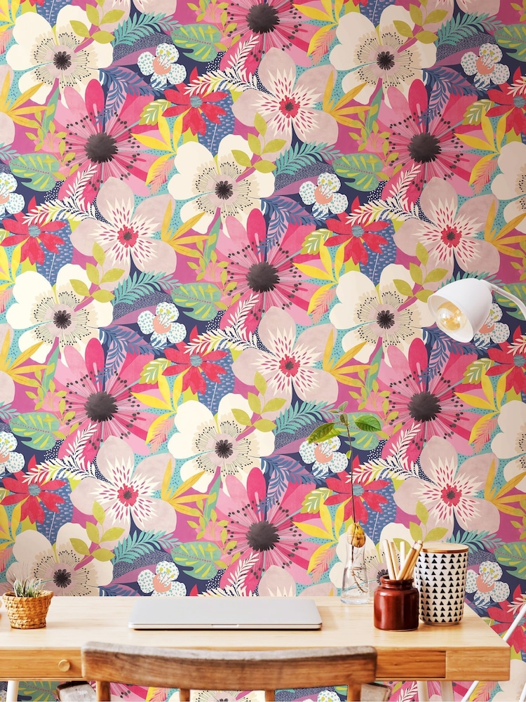 Ohpopsi Raspberry Floral Riot 10M Wallpaper - Image 2 of 3 Ohpopsi Raspberry Floral Riot 10M Wallpaper - Image 2 of 3