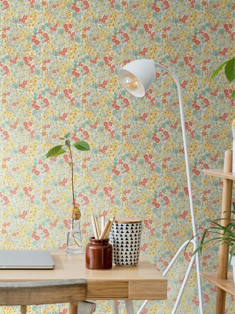 Ohpopsi Coral and Sky Flora Ditsy 10M Wallpaper - Image 1 of 2