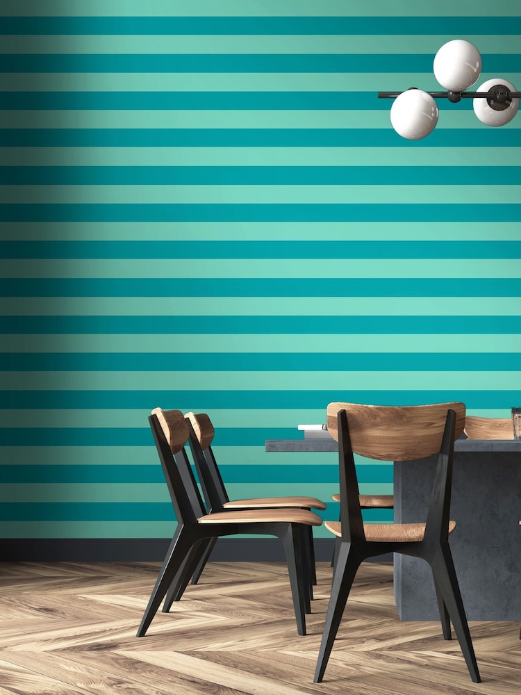 Ohpopsi Rich Teal Bloc Stripe 10M Wallpaper - Image 1 of 2