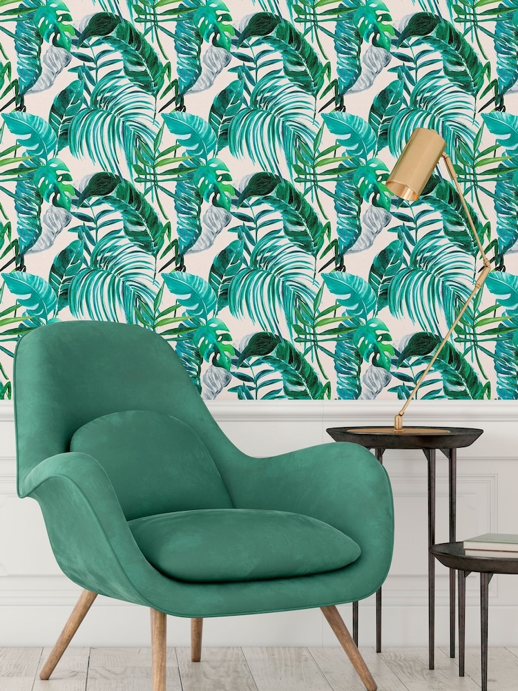 Ohpopsi Turquoise Palmera 10M Wallpaper - Image 1 of 3 Ohpopsi Turquoise Palmera 10M Wallpaper - Image 1 of 3