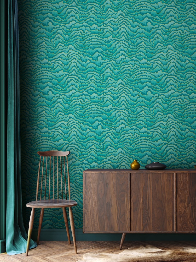 Ohpopsi Turquoise and Lemon Contour 10M Wallpaper - Image 1 of 2
