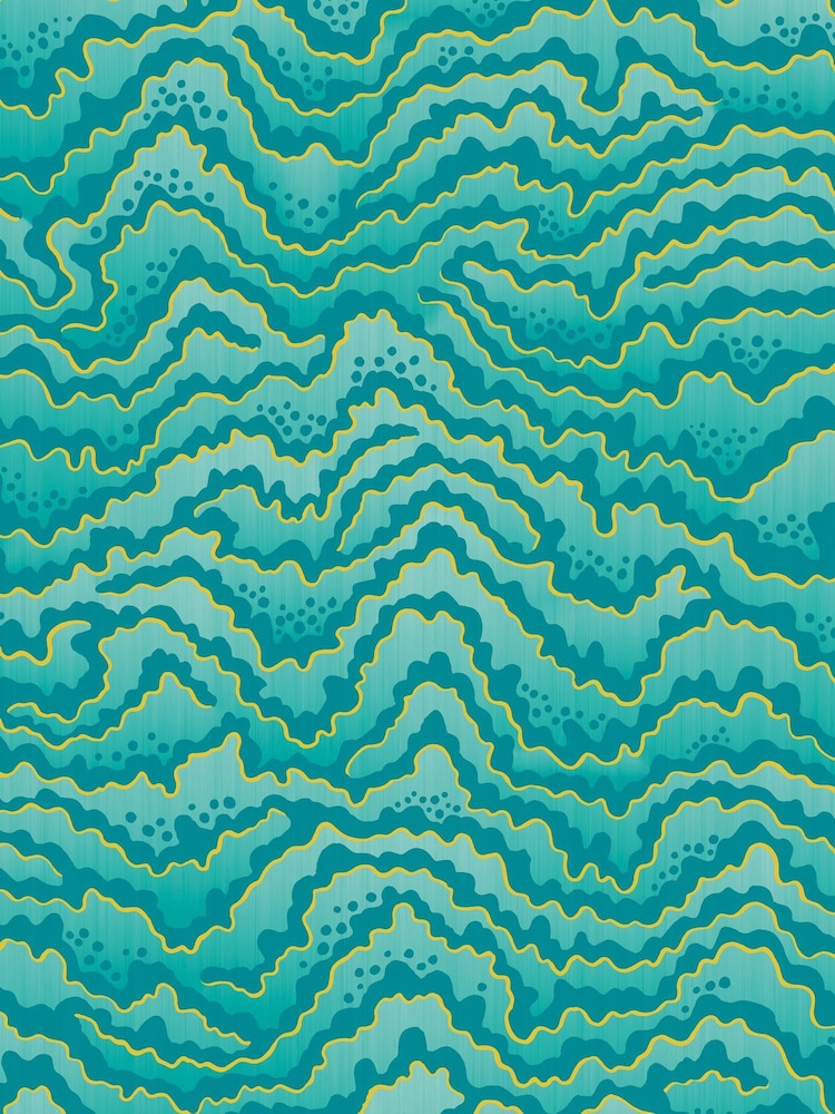 Ohpopsi Turquoise and Lemon Contour 10M Wallpaper - Image 2 of 2