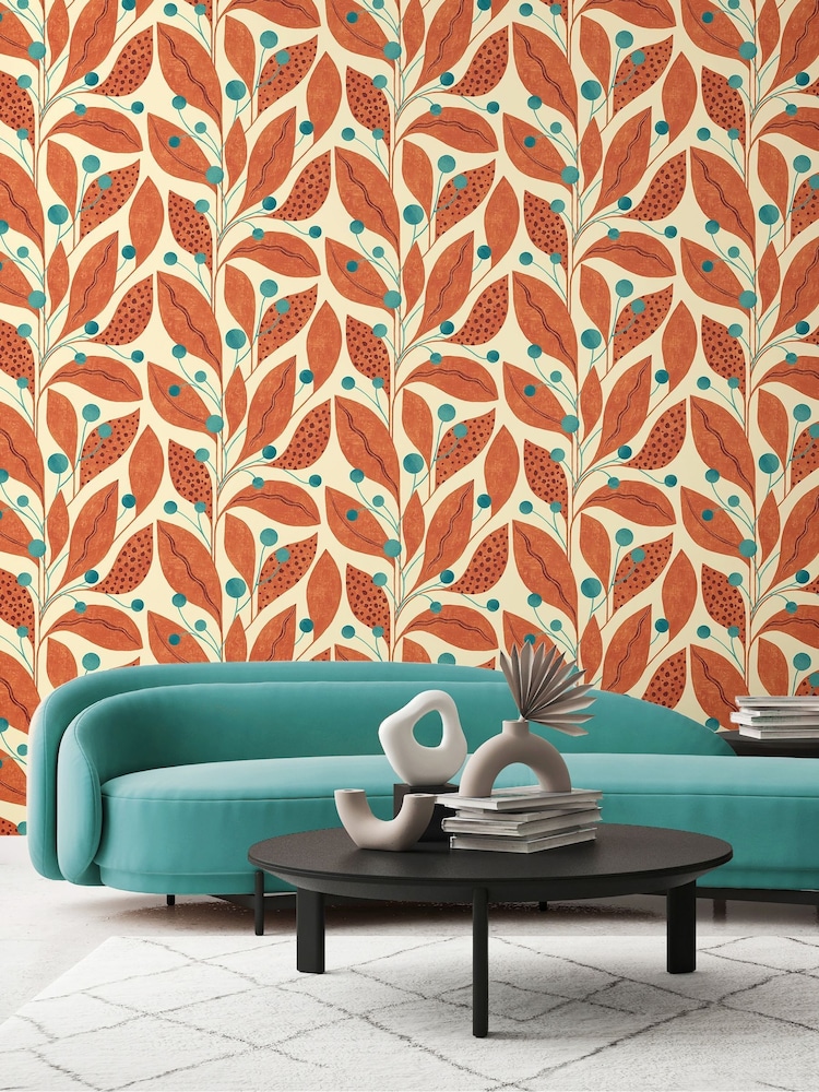 Ohpopsi Rust and Teal Berry Dot 10M Wallpaper - Image 1 of 3