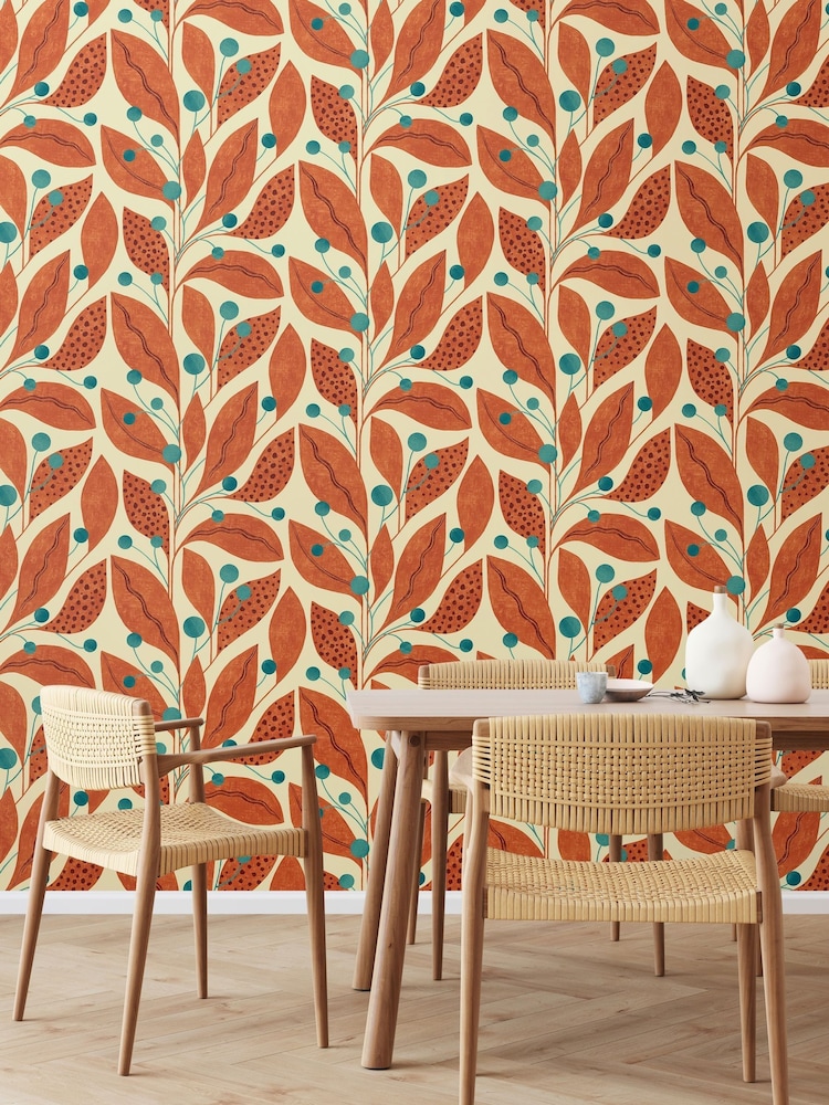 Ohpopsi Rust and Teal Berry Dot 10M Wallpaper - Image 2 of 3