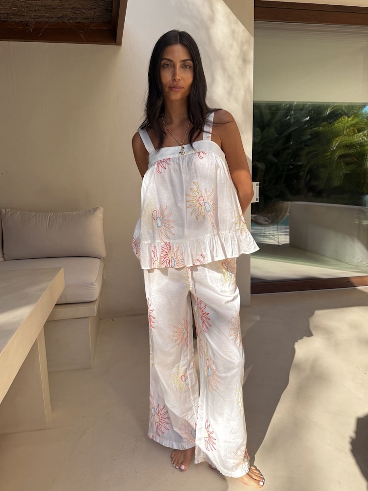 Never Fully Dressed Ecru Sun Embroidery 100% Cotton Pyjamas Set - Image 1 of 5