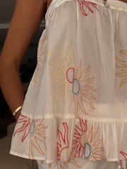 Never Fully Dressed Ecru Sun Embroidery 100% Cotton Pyjamas Set - Image 3 of 5
