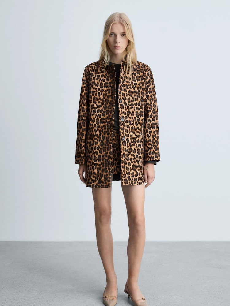 Mango Brown Leopard Straight Coat - Image 1 of 7 Mango Brown Leopard Straight Coat - Image 1 of 7