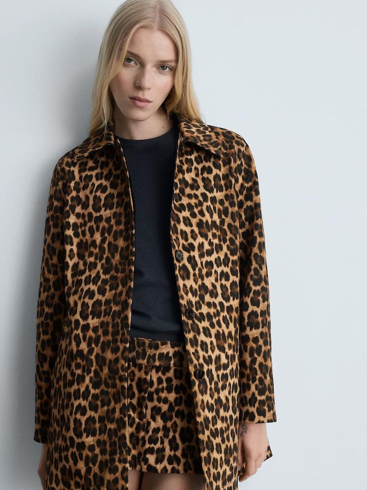 Mango Brown Leopard Straight Coat - Image 2 of 7 Mango Brown Leopard Straight Coat - Image 2 of 7