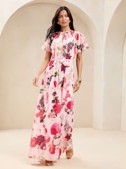 Lipsy Pink Floral Embellished Short Sleeve Belted Maxi Dress - Image 1 of 4