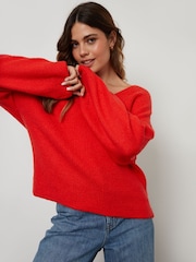 Threadbare Red Ribbed V-Neck Jumper - Image 3 of 5