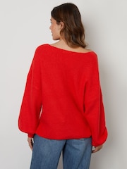 Threadbare Red Ribbed V-Neck Jumper - Image 4 of 5