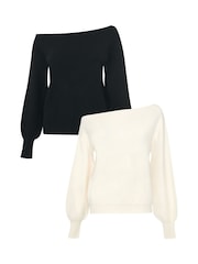 Threadbare Black Slash Neck Knitted Jumper 2 Pack - Image 2 of 4