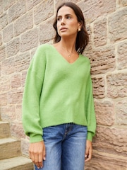 Threadbare Green Ribbed V-Neck Jumper - Image 1 of 5