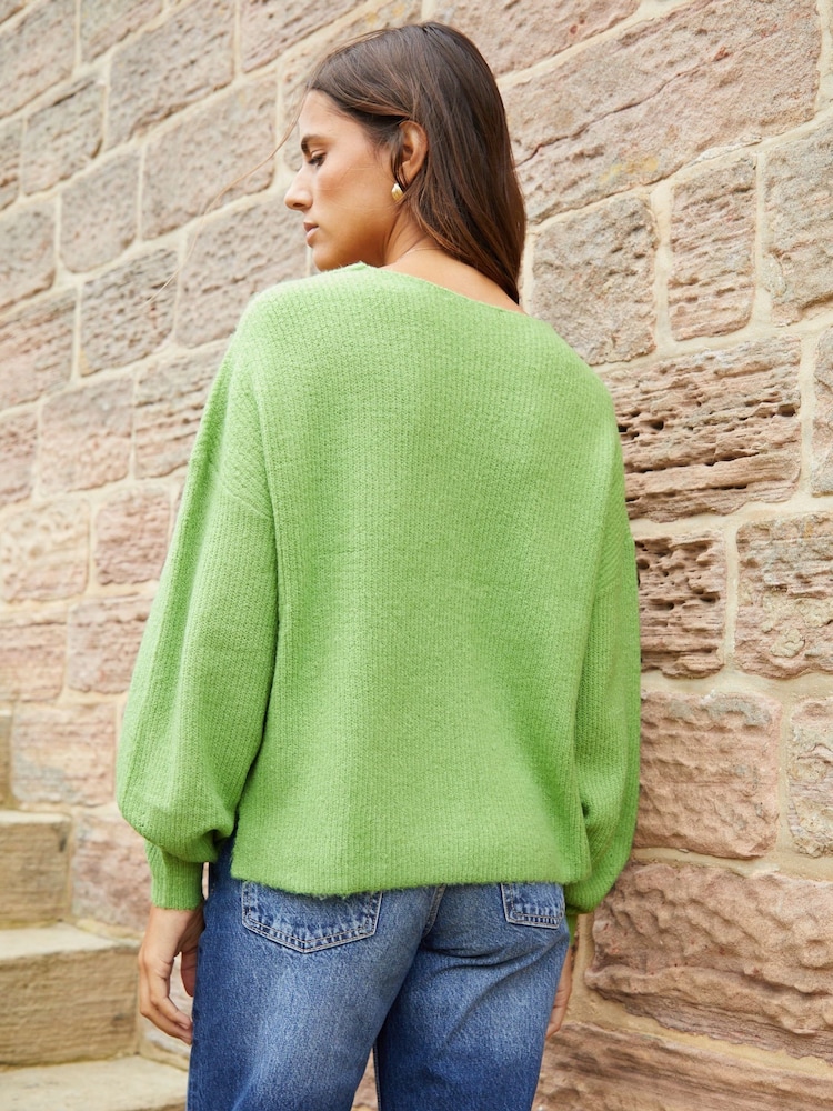 Threadbare Green Ribbed V-Neck Jumper - Image 2 of 5