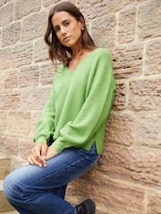Threadbare Green Ribbed V-Neck Jumper - Image 3 of 5