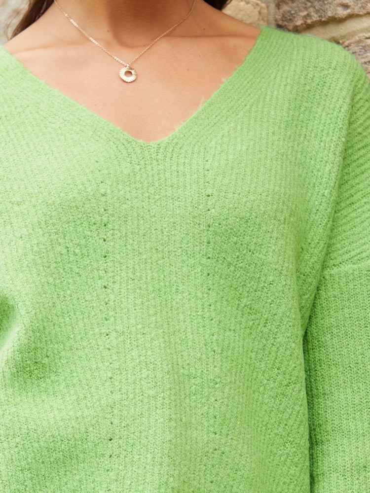 Threadbare Green Ribbed V-Neck Jumper - Image 5 of 5