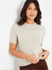 Threadbare Natural Short Sleeve Knitted T-Shirt - Image 1 of 5