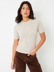 Threadbare Natural Short Sleeve Knitted T-Shirt - Image 3 of 5
