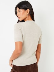Threadbare Natural Short Sleeve Knitted T-Shirt - Image 5 of 5