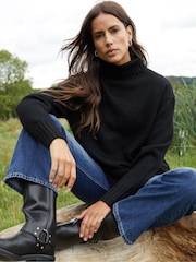 Threadbare Black Oversized Roll Neck Knitted Jumper - Image 1 of 6