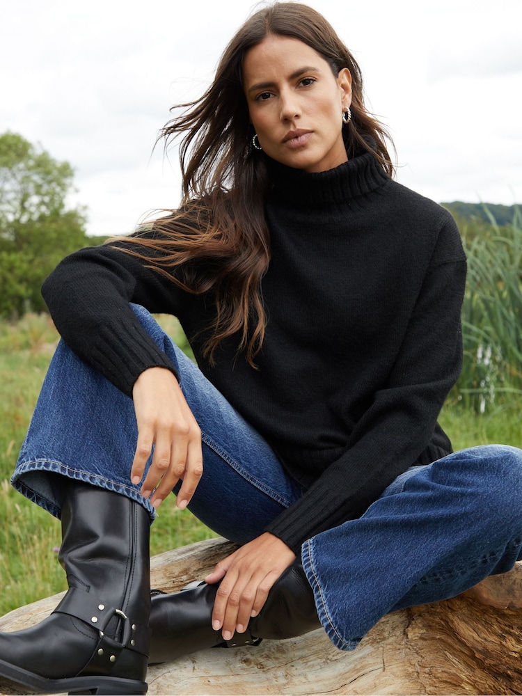 Threadbare Black Oversized Roll Neck Knitted Jumper - Image 1 of 6