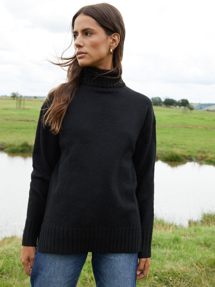 Threadbare Black Oversized Roll Neck Knitted Jumper - Image 2 of 6