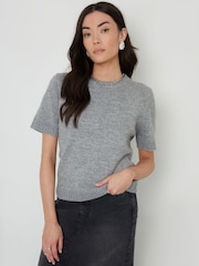 Threadbare Grey Short Sleeve Knitted T-Shirt - Image 1 of 3