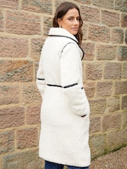 Threadbare Natural Longline Borg Toggle Coat With PU Trim - Image 2 of 5