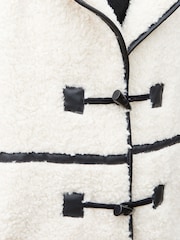 Threadbare Natural Longline Borg Toggle Coat With PU Trim - Image 5 of 5