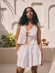 White Embroidered 100% Cotton Summer Waistcoat - Image 2 of 7