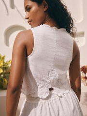 White Embroidered 100% Cotton Summer Waistcoat - Image 3 of 7