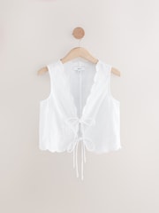 White Embroidered 100% Cotton Summer Waistcoat - Image 5 of 7