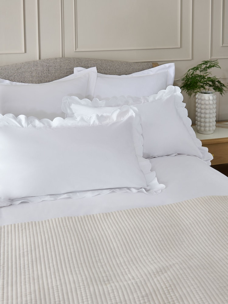 Set of 2 White 200 Thread Count Scallop Pillowcases - Image 1 of 3